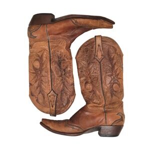 Old Gringo Men's Cognac Brown Stitch Leather Western Cowboy Snip Toe Boots 10D